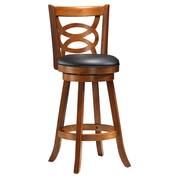 Monarch Specialties Bar Stool, Set Of 2, Swivel, Bar Height, Wood, Pu Leather Look, Brown, Black, Transitional I 1251